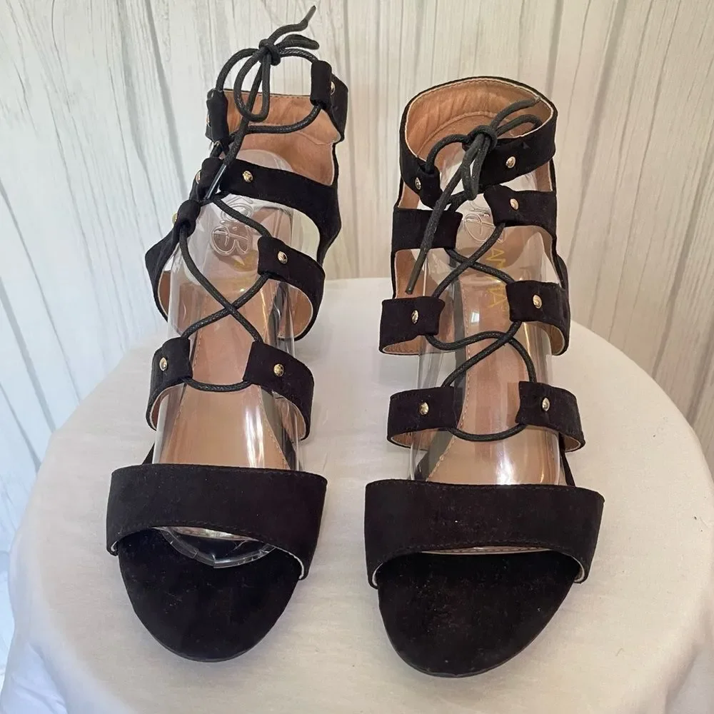 ANNA Black Lace-Up‎ Wedges, Size 9.5